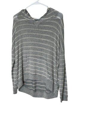 Abercrombie & Fitch Womens Gray Striped Hooded Pullover Sweater Lightweight Knit
